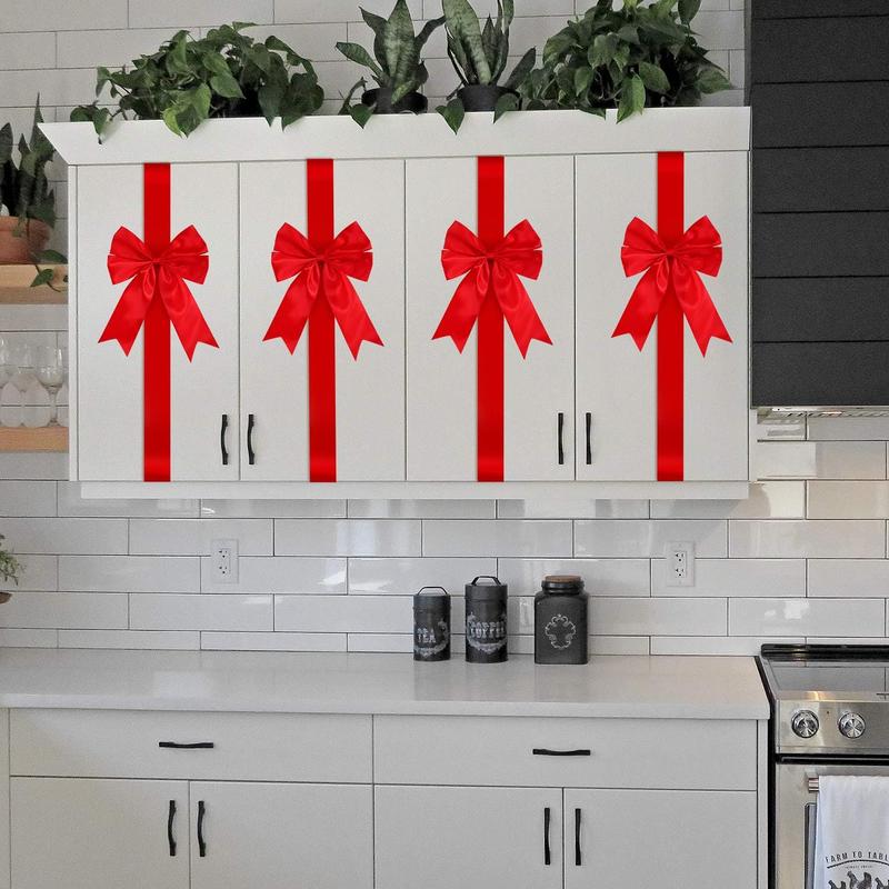 Red Christmas Cabinet Ribbons Bows Large Red Bow Christmas Door Kitchen Cabinet Ribbon Bows Locker for Xmas Holidays Party Decorations Supplies