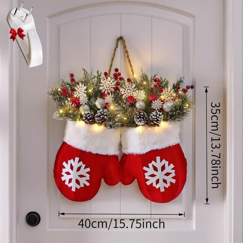🎄🎅Christmas Glove Wreath for Front Door with Artificial Pine Branches