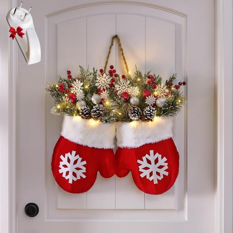 🎄🎅Christmas Glove Wreath for Front Door with Artificial Pine Branches
