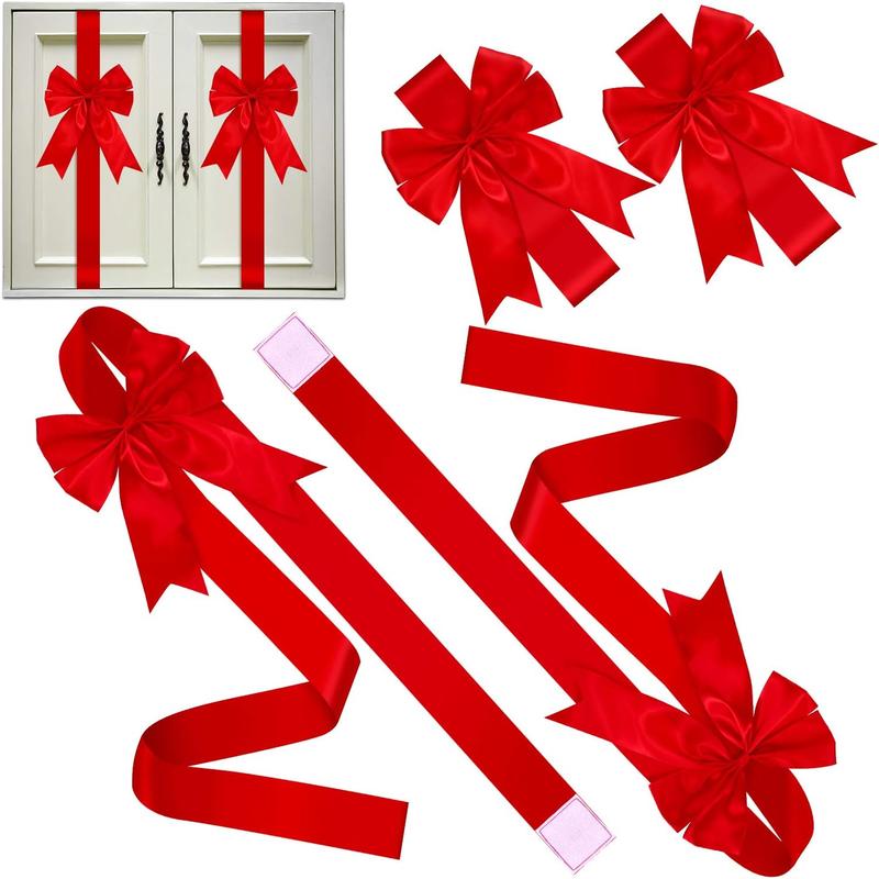 Red Christmas Cabinet Ribbons Bows Large Red Bow Christmas Door Kitchen Cabinet Ribbon Bows Locker for Xmas Holidays Party Decorations Supplies