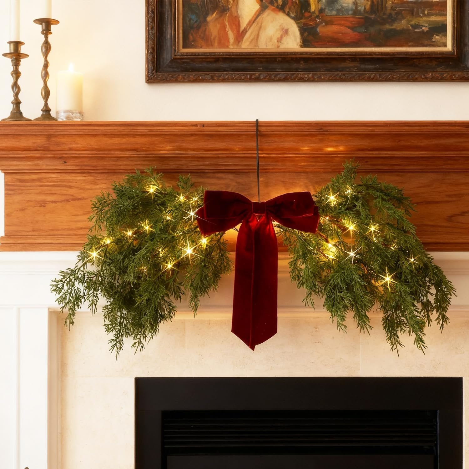 🎄Christmas Sales 50% OFF 🎀Lighted Cedar Pine Swag with LED Fairy Lights